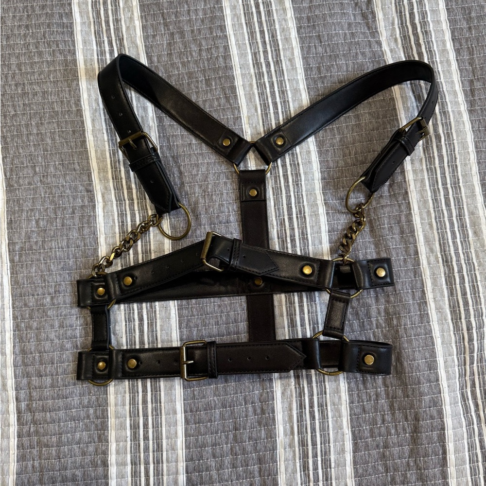 Disturbia Black Leather Harness Belt